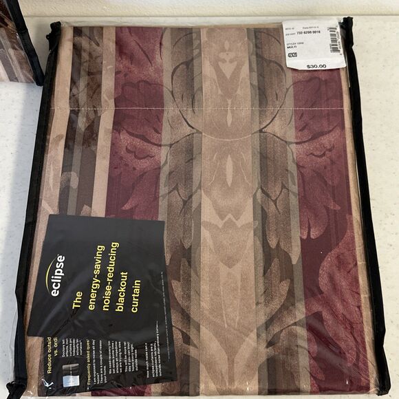 Set Of 2 Eclipse Stripped Gold Burgundy ￼Blackout Valance‎ Curtain 42" W x 16" H - Picture 2 of 7